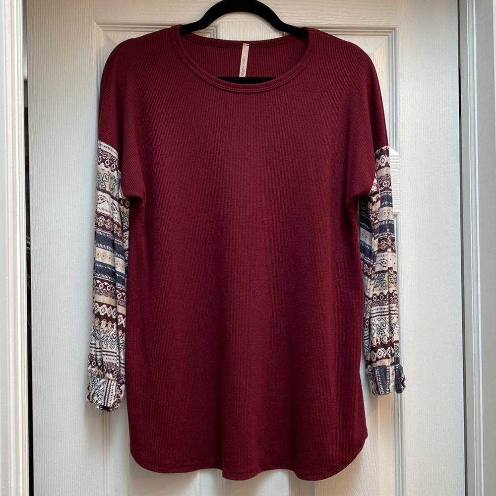 NWOT - Lime n Chili - maroon long sleeve waffle shirt
